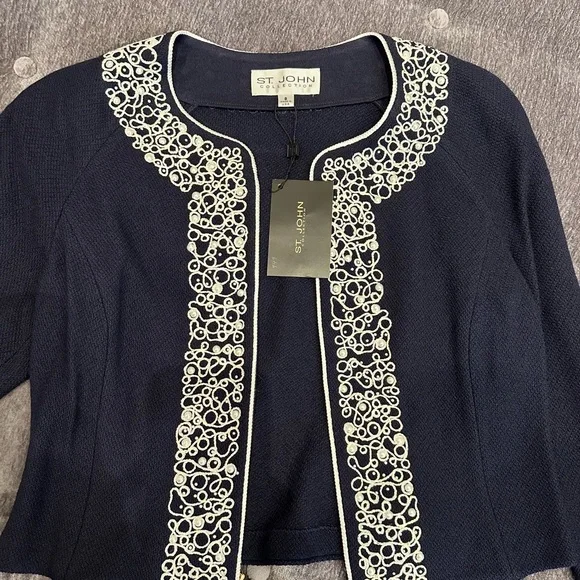 NWT Luxury Rare St John Collection Navy Pearl Embelished Cardigan/Jacket - Picture 17 of 17
